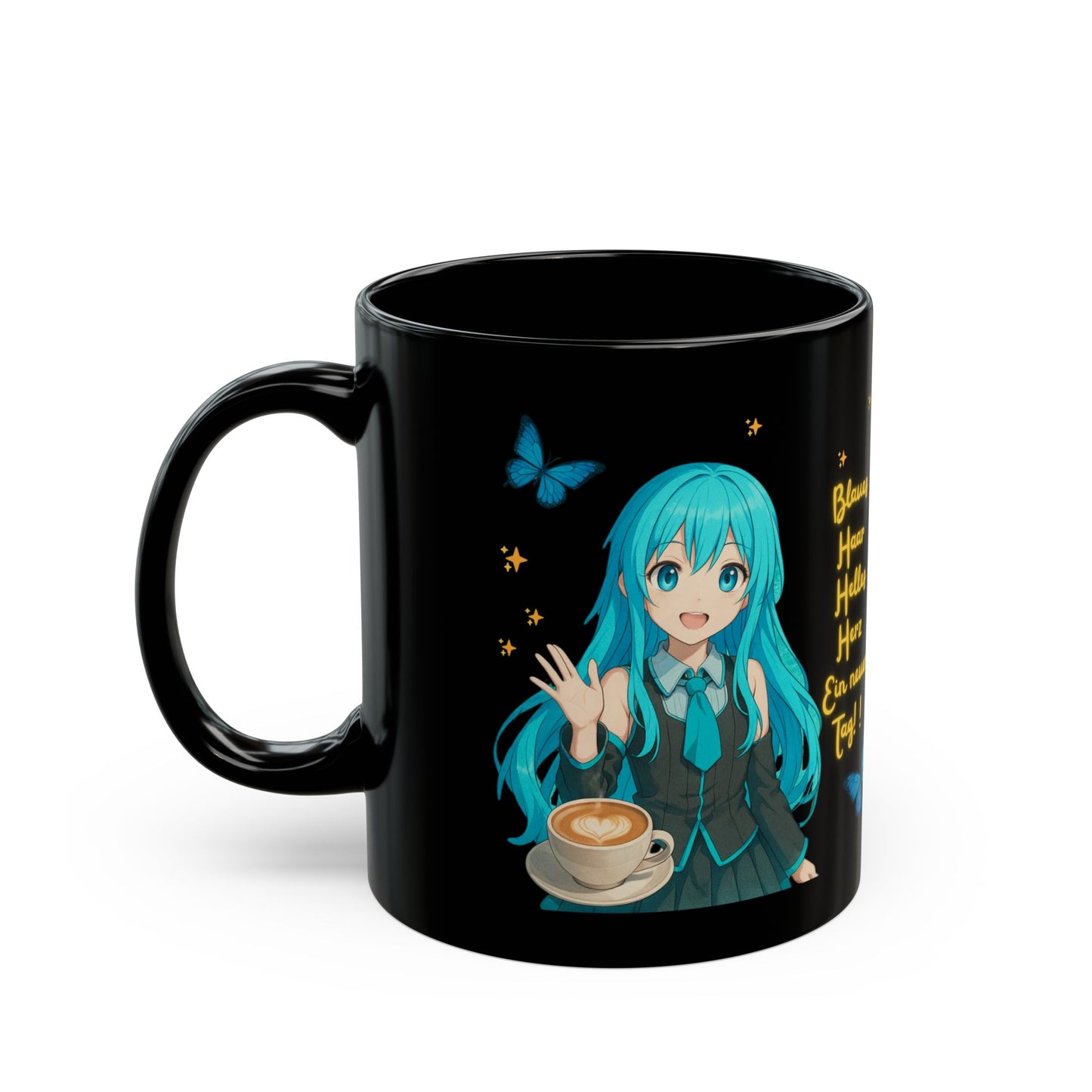 🇩🇪German | ✨ “Sparkle Morning” – Black Mug with Soft Anime Vibes