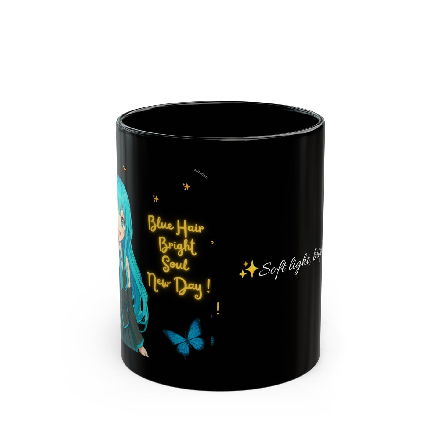 🇺🇸English | ✨ “Sparkle Morning” – Black Mug with Soft Anime Vibes