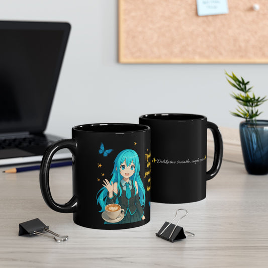 🇵🇱Polski | ✨ “Sparkle Morning” – Black Mug with Soft Anime Vibes