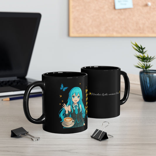 🇩🇪German | ✨ “Sparkle Morning” – Black Mug with Soft Anime Vibes