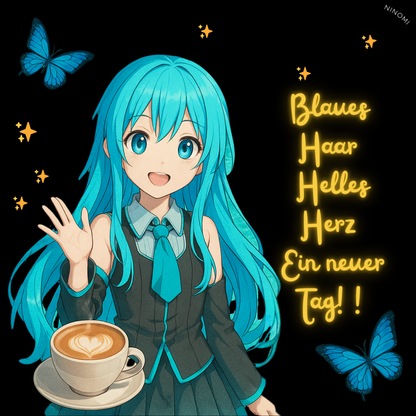 🇩🇪German | ✨ “Sparkle Morning” – Black Mug with Soft Anime Vibes